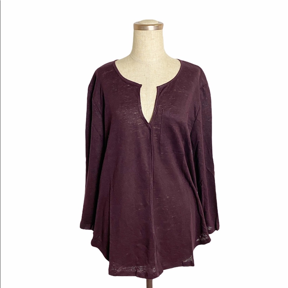 Anthropologie Bordeaux linen long sleeve top